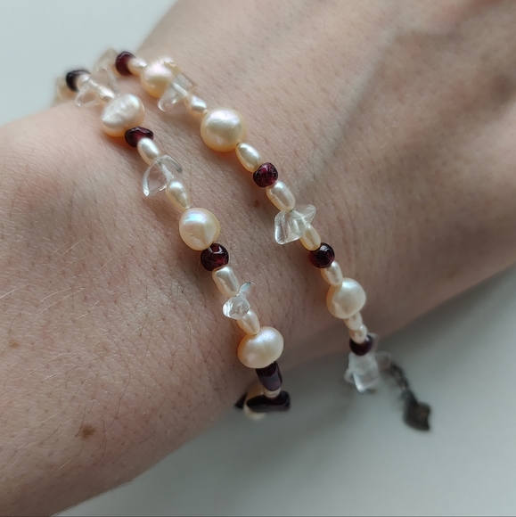 Freshwater pearls handmade choker, beaded necklace. Garnet, Silver hardware - Picture 3 of 4